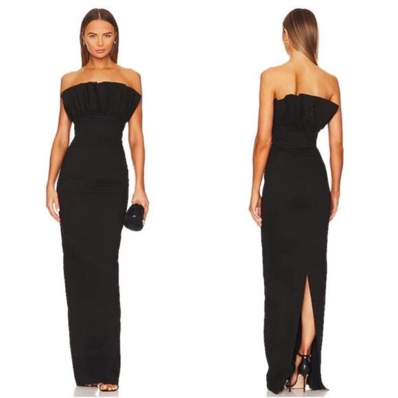 Sau Lee Noah Black Strapless Ruffle Bodycon Maxi Dress Size 4 - Picture 1 of 10